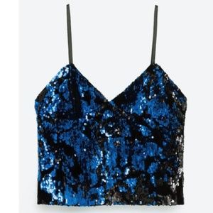 zara blue sequin top